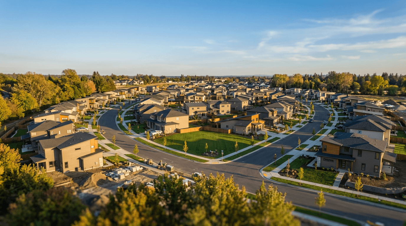 Aerial view of a new residential complex under construction
